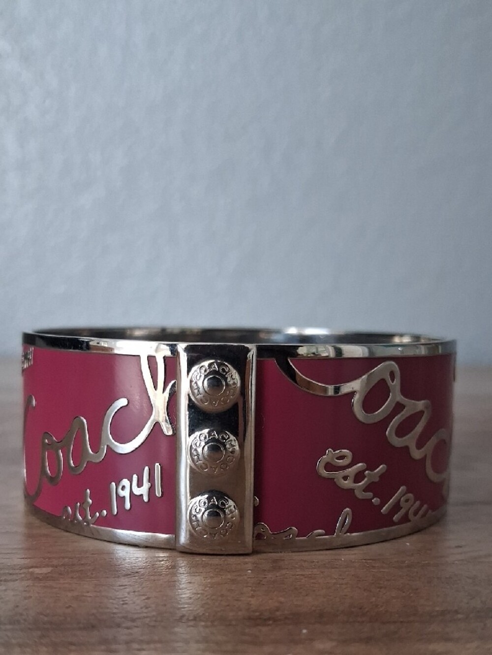 Coach Pink Enamel Script Bangle with Gold Trim - Picture 4 of 8